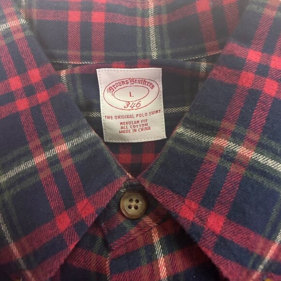 Brooks Brothers Mens Red & Navy Plaid Cotton Button-Up Casual Shirt Size L - Picture 6 of 8